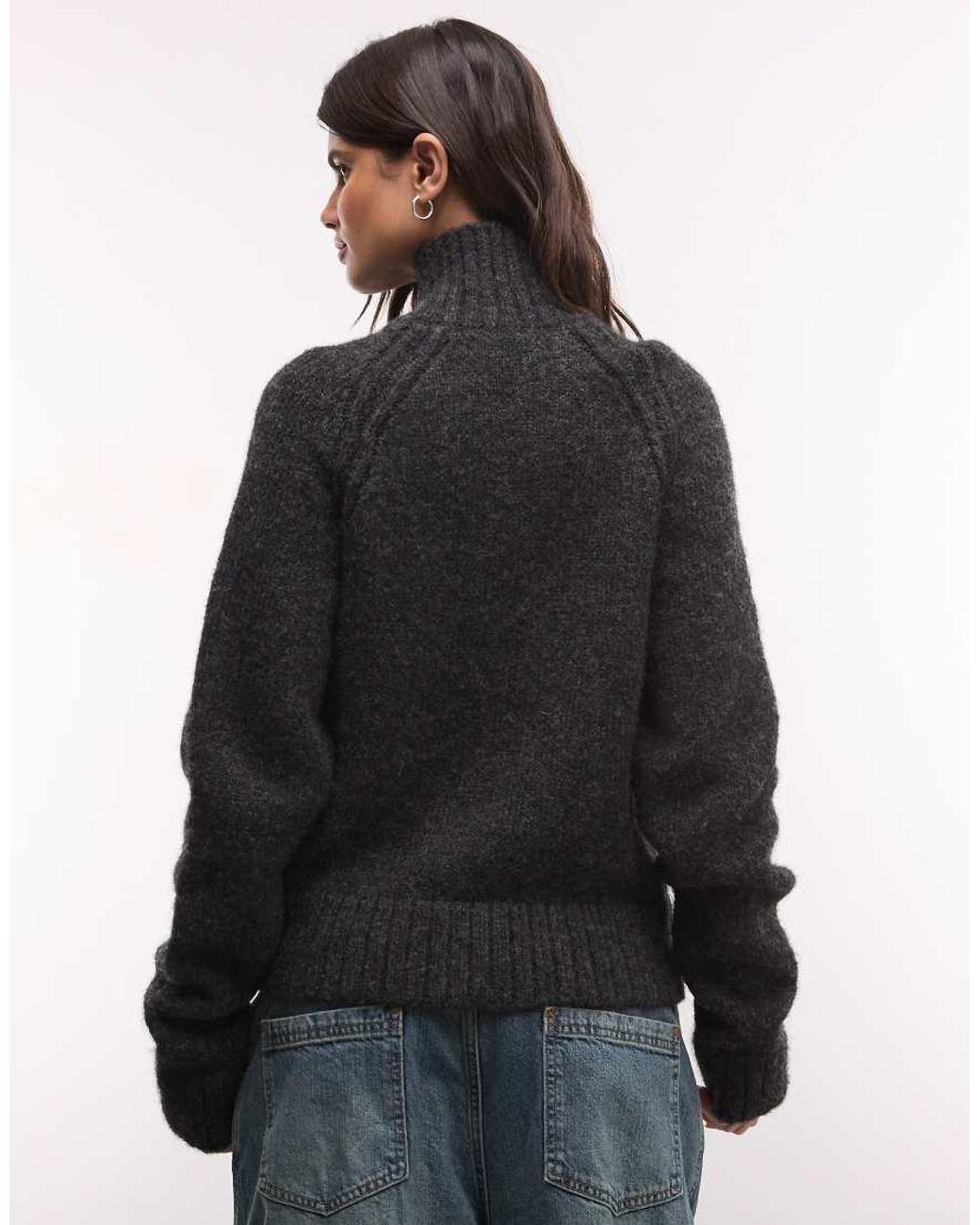 Weekday Black Wool Blend Hairy Knit Zip Through Cardigan
