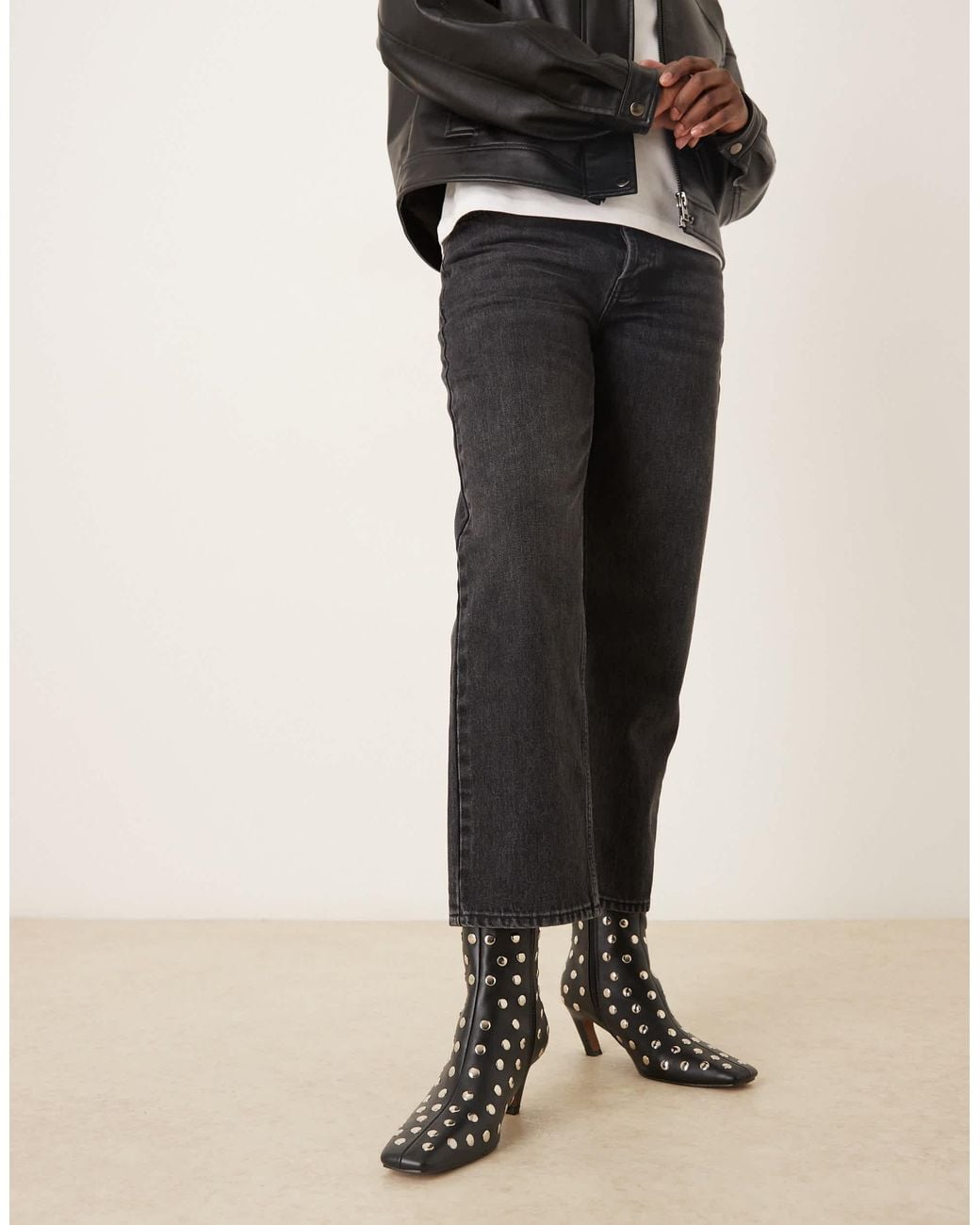 ASOS Natural Raye Studded Chisel Toe Ankle Boots