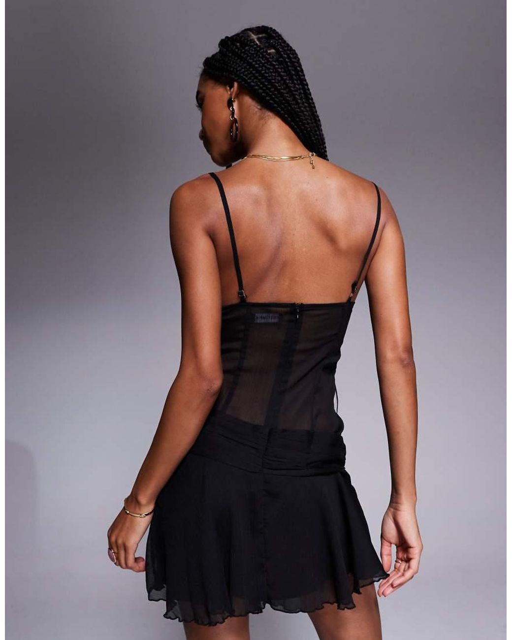 Missy Empire Black Tie Front Mesh Panel Asymmetric Mini Dress