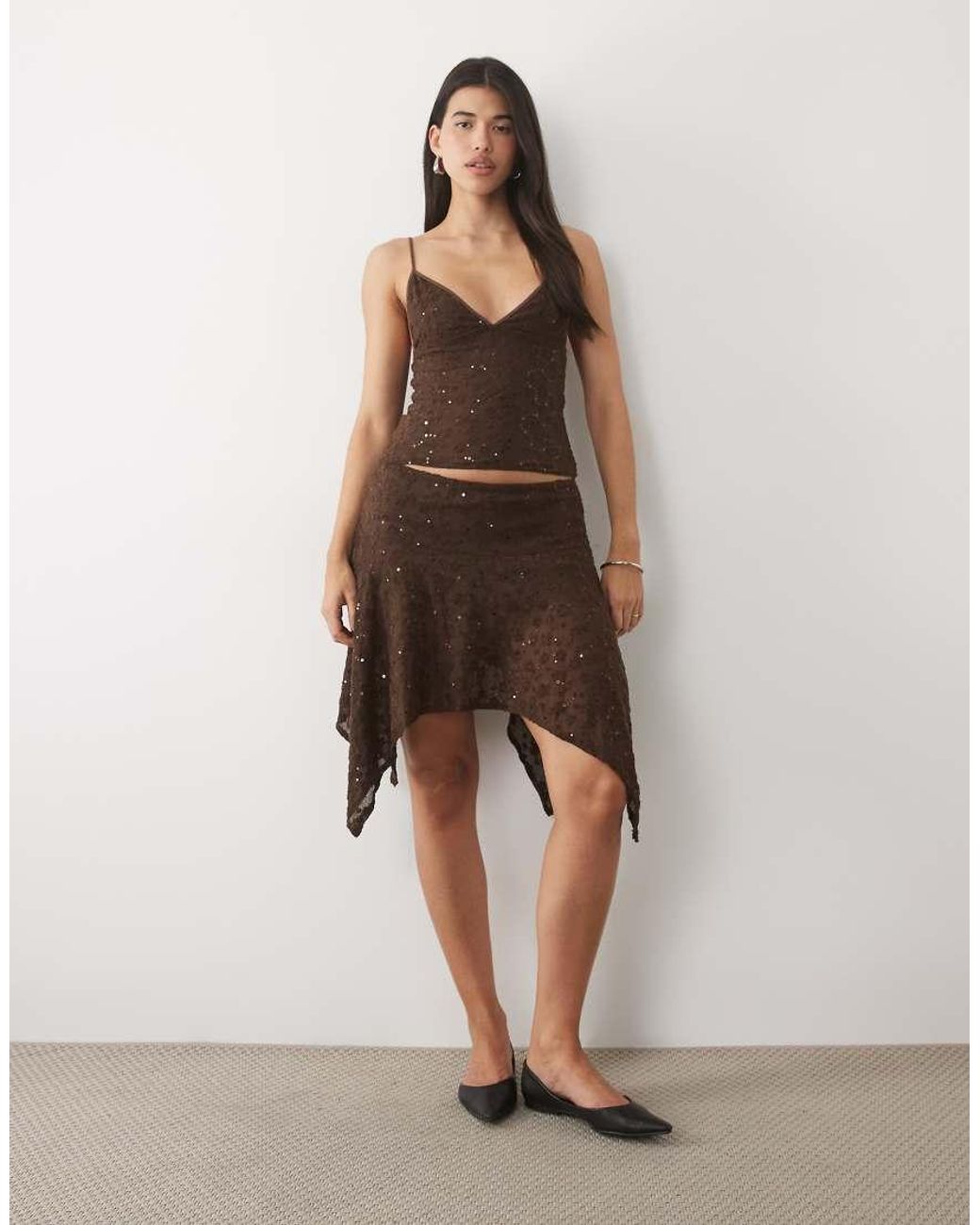 Motel Black Camilla Sequin Vest Top Co-ord