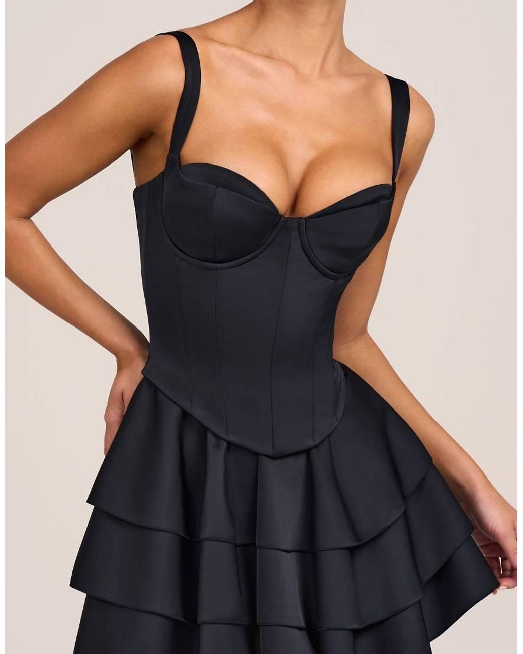 Oh Polly Blue Sweetheart Corset Detail Tiered Skirt Mini Dress