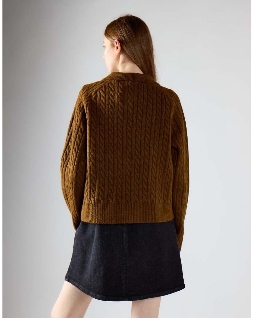 Glamorous Brown Cable Knit Collar Cardigan