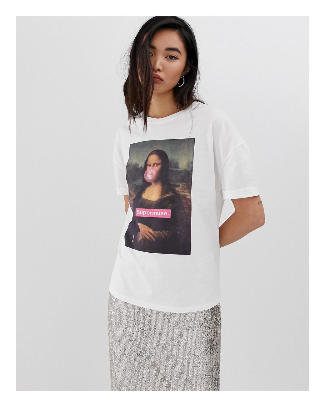 Camiseta Mona Lisa Stradivarius de color Blanco | Lyst