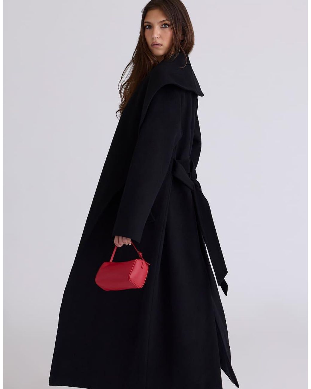 House Of Cb Blue Cocoon Wool Shawl Collar Coat