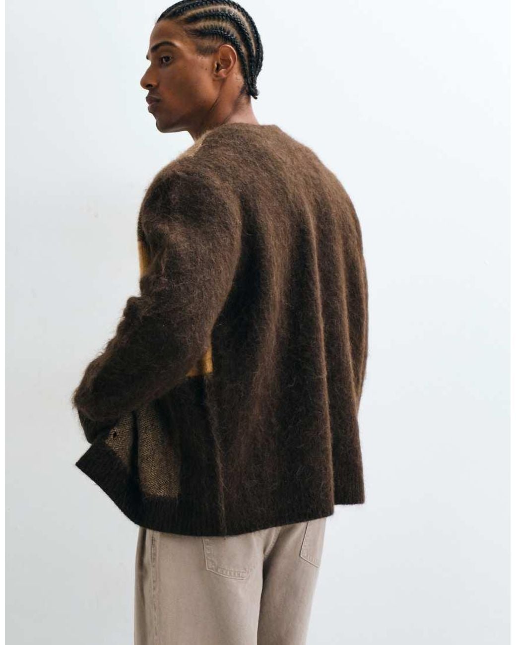 SELECTED White Alpaca Wool Blend Block Cardigan for men
