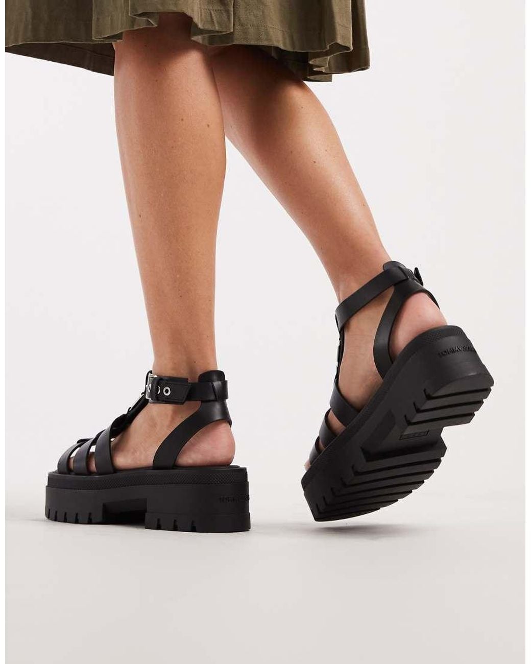 Tommy Hilfiger Black Real Leather Chunky Sandals