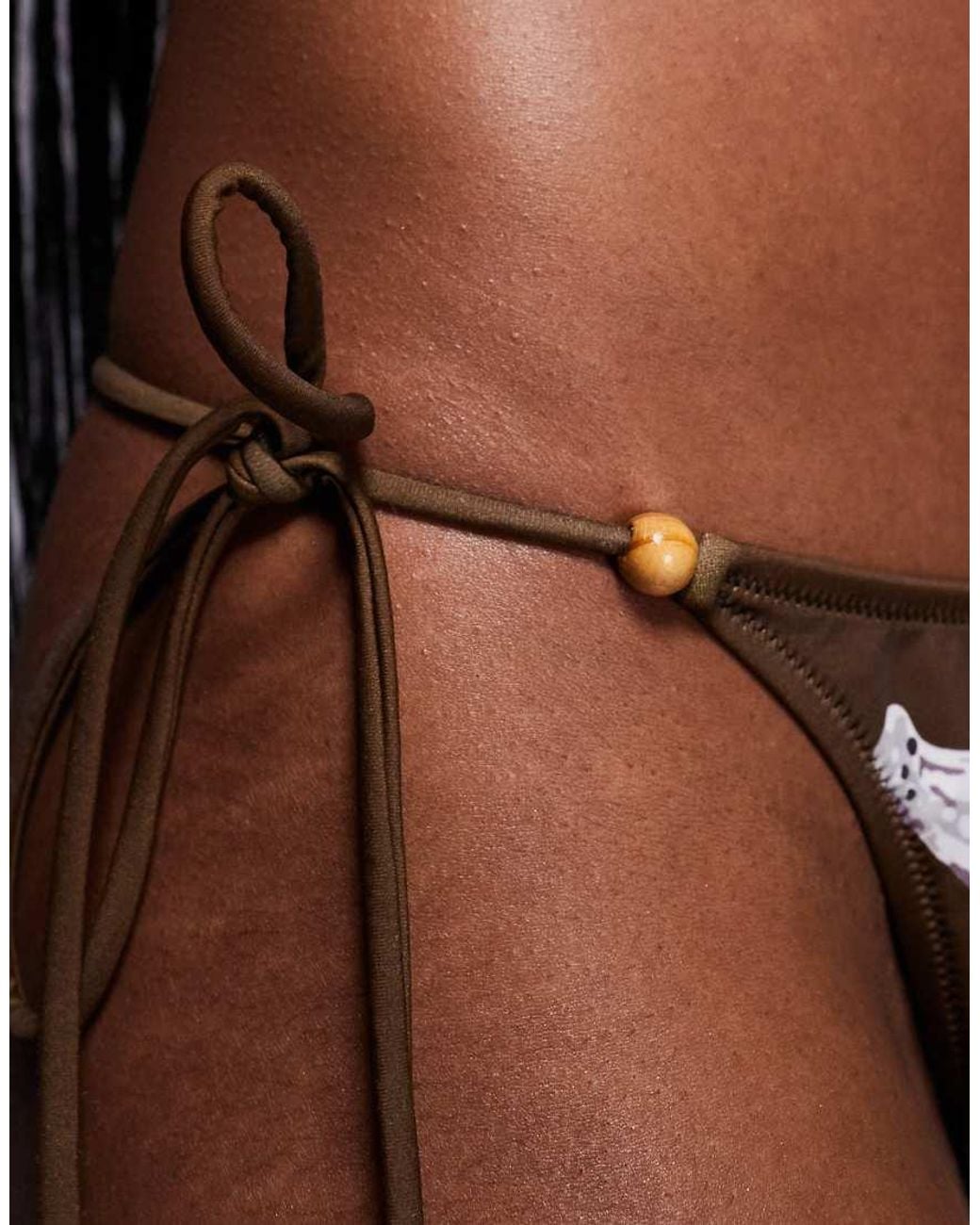 Candypants Brown Abstract Floral Tieside Bikini Bottom