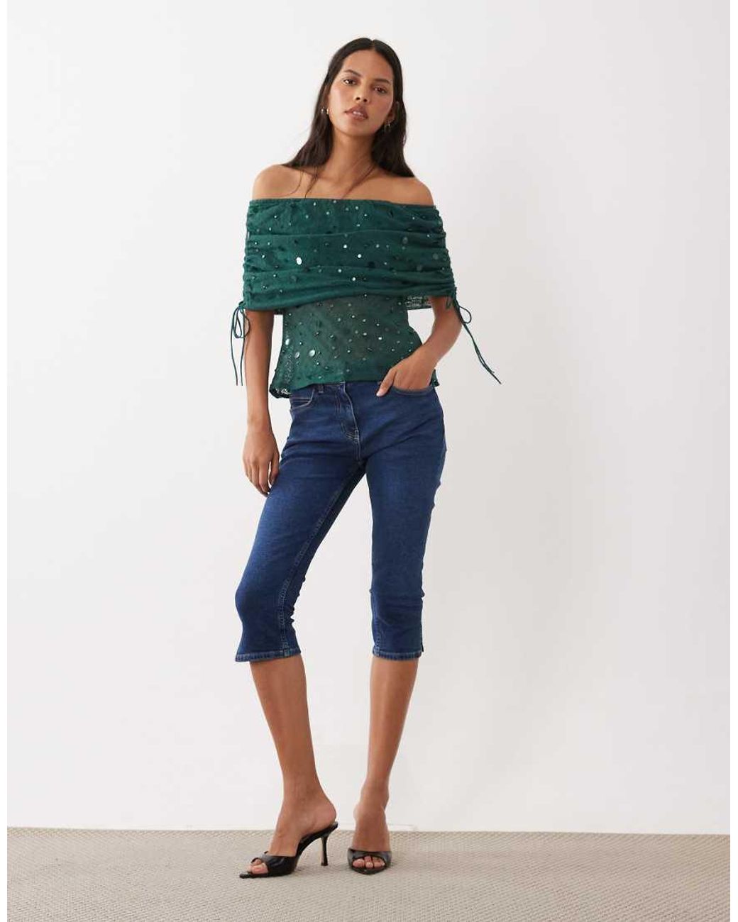 ASOS Blue Crochet Bardot Top With Embellishment