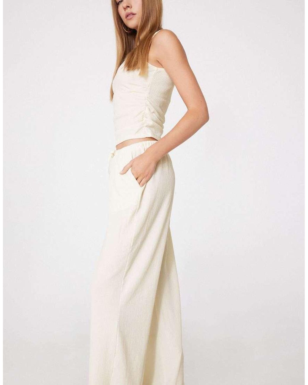 Tezenis White Crinkle Palazzo Trousers