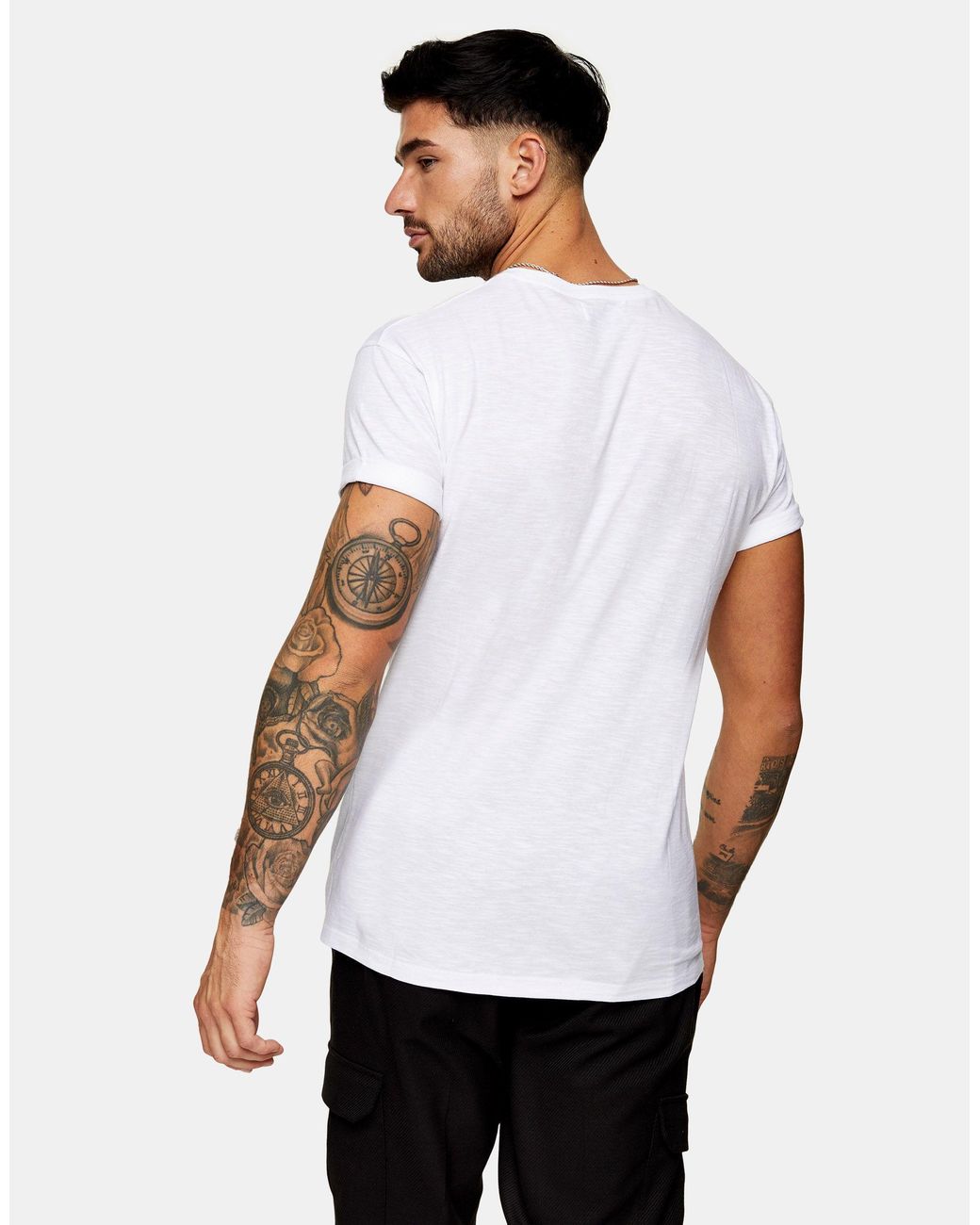 T-shirt à manches filées retroussées TOPMAN pour homme en coloris Blanc |  Lyst