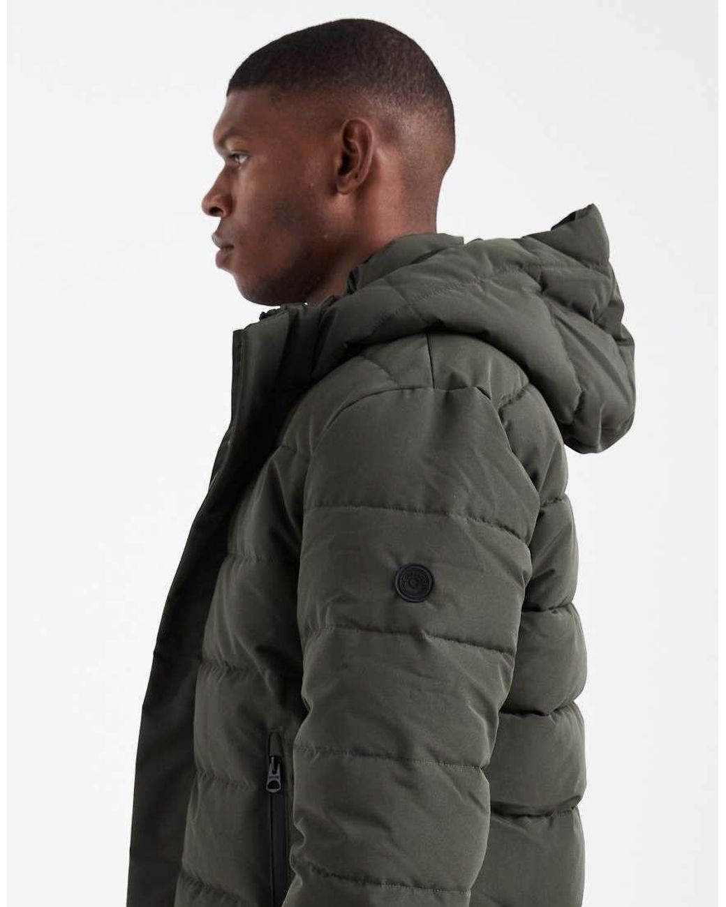 Only & Sons Gray Waterproof Hooded Puffer Coat for men