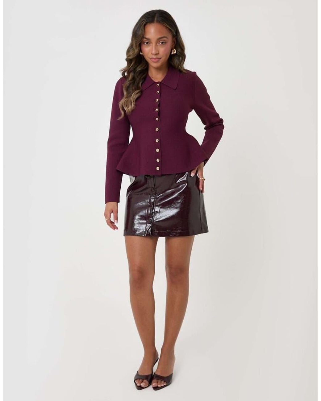 Threadbare Purple Compact Knit Peplum Cardigan