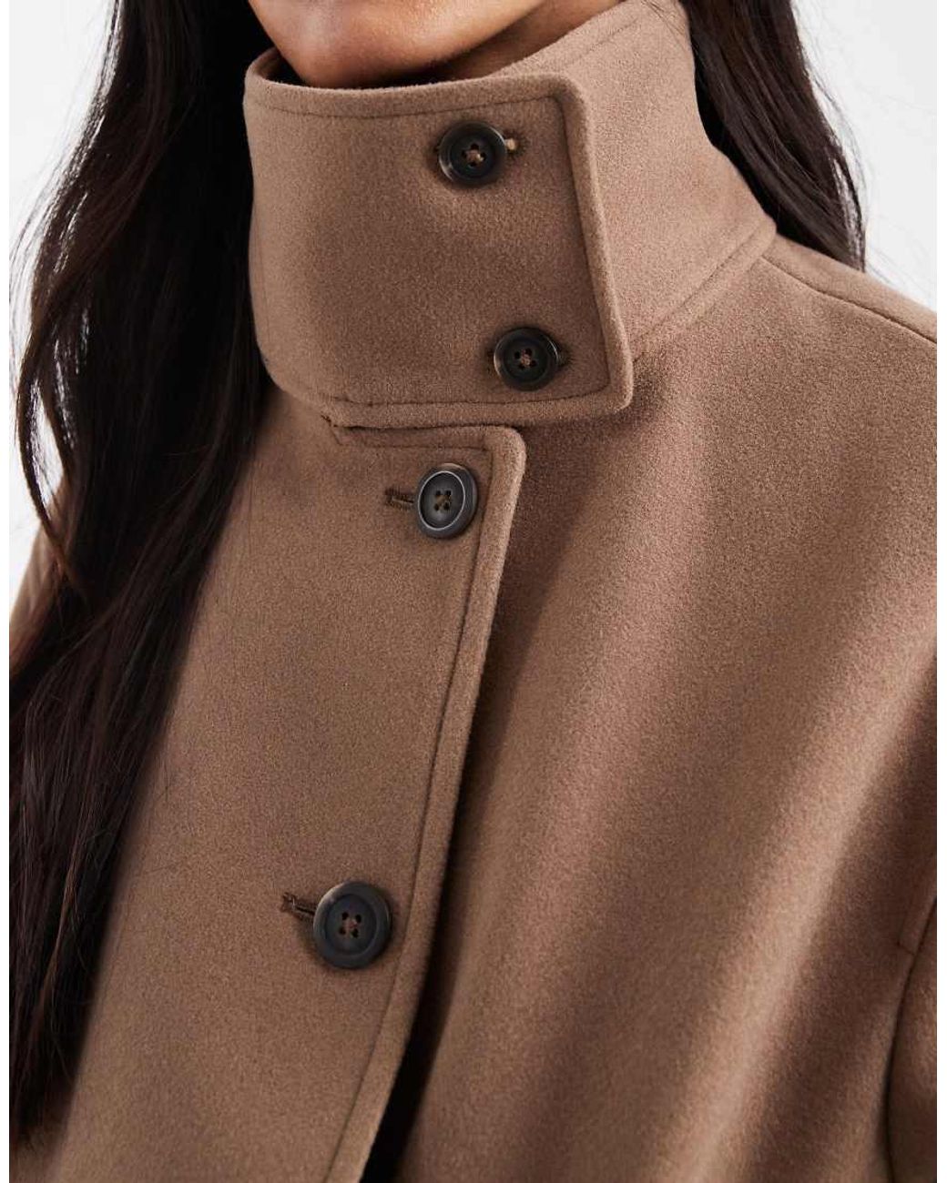 New Look Brown Funnel Neck Button Down Coat