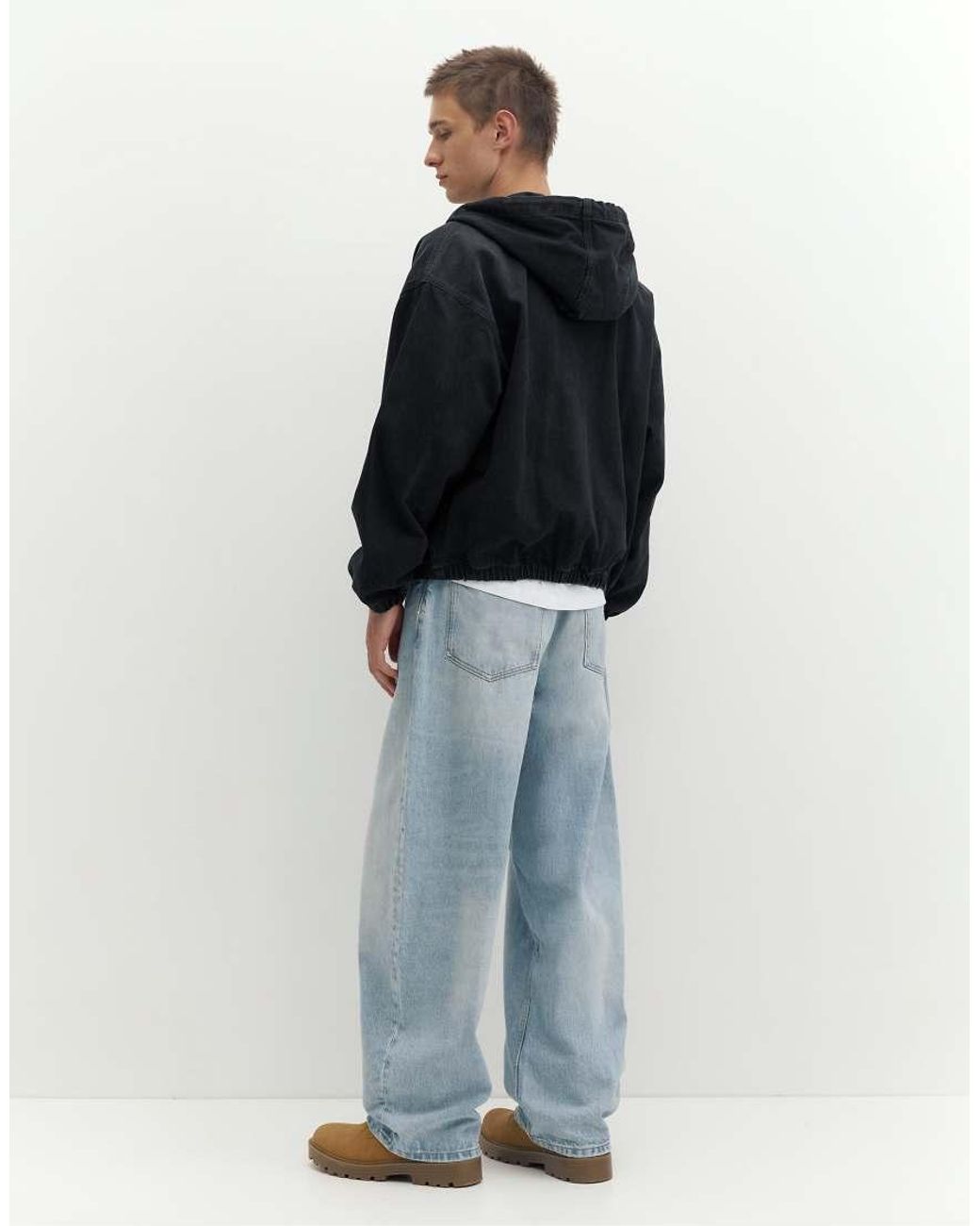 Pull&Bear Black Stwd Zip-up Hooded Jacket for men