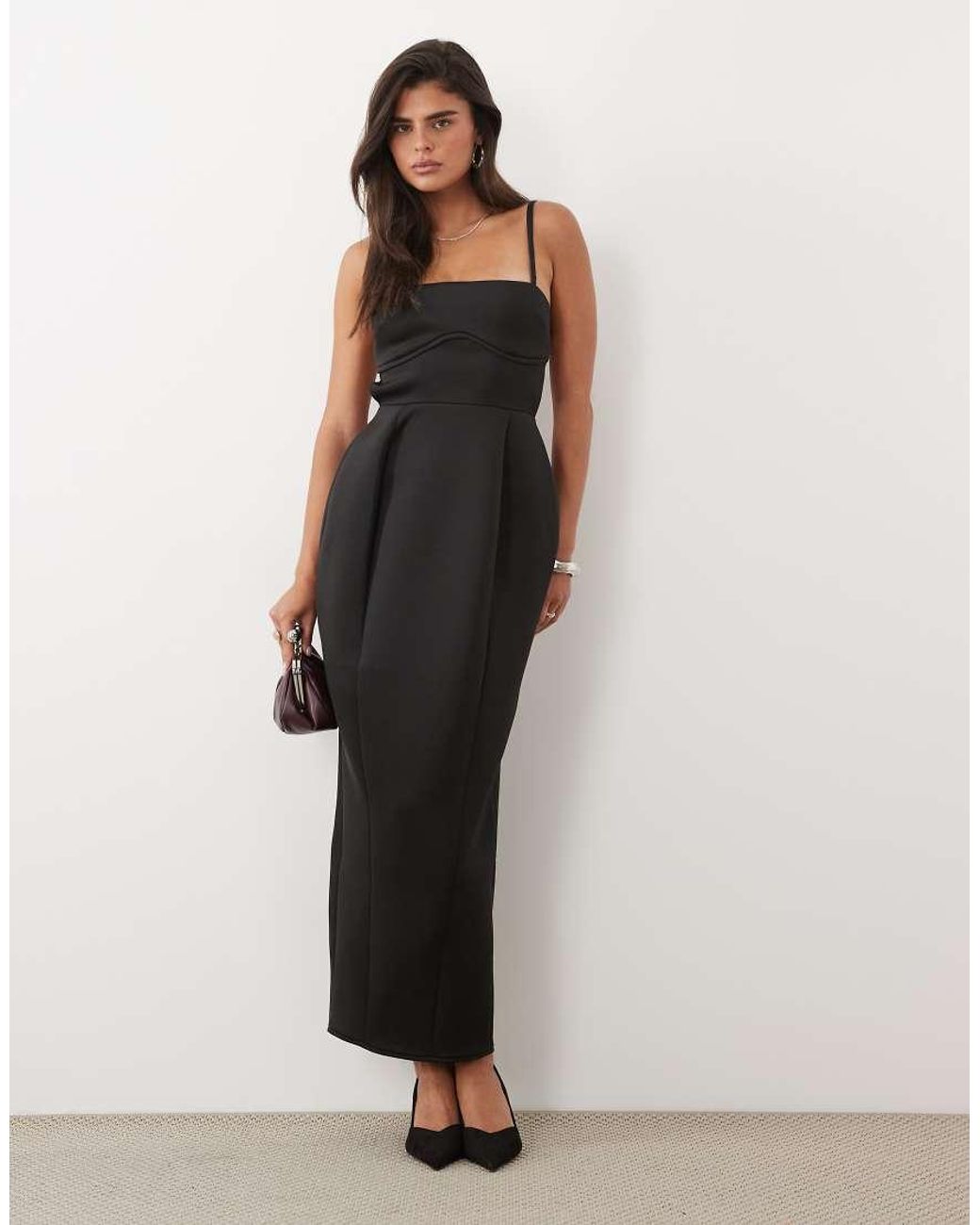 ASOS Black Volume Pencil Maxi Dress With Strappy Back