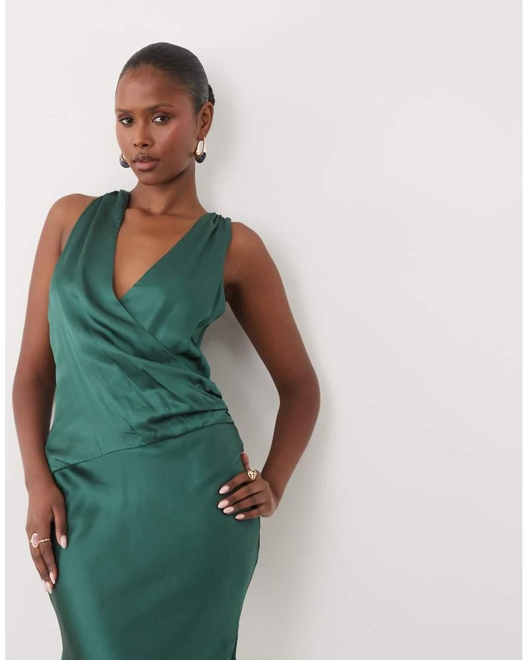 ASOS Green Premium Plunge Modal Satin Maxi Dress