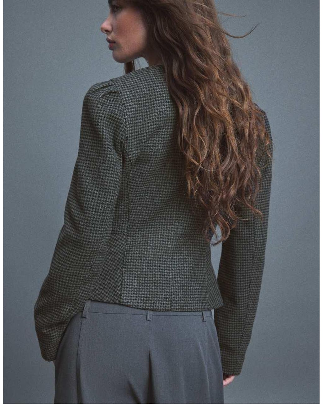 Stradivarius Blue Peplum Wool-blend Blazer