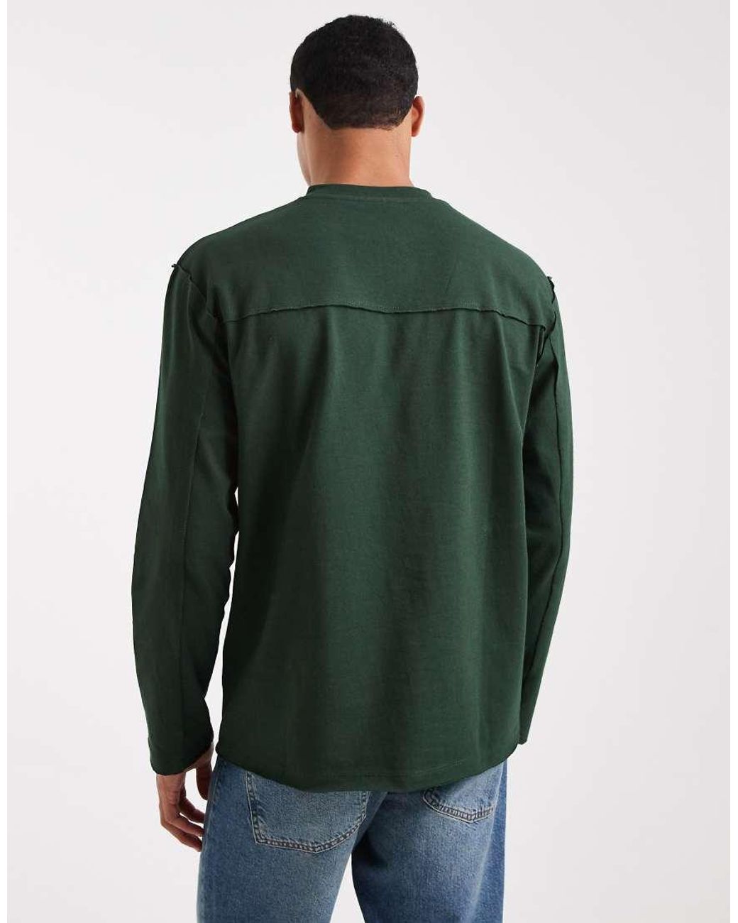ASOS Green Heavyweight Relaxed Long Sleeve T-shirt With Raw Hem for men