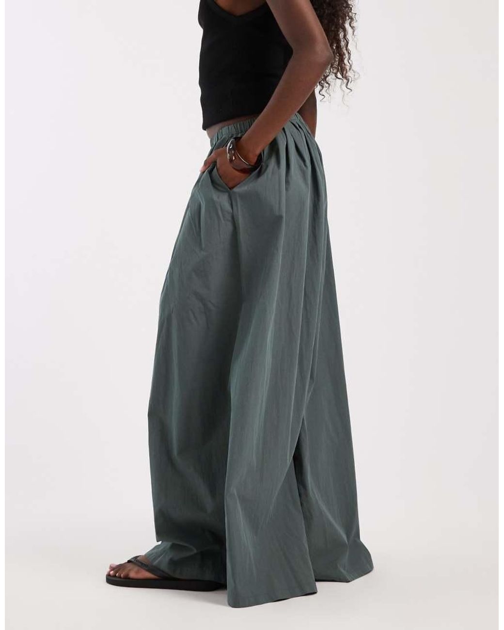 ASOS Black Cotton Nylon Super Wide Leg Trousers