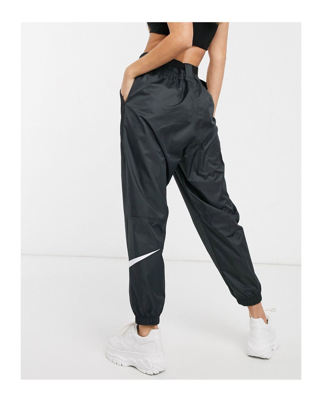 Nike Synthetic Woven Swoosh Pant in Black/White (Black) | Lyst