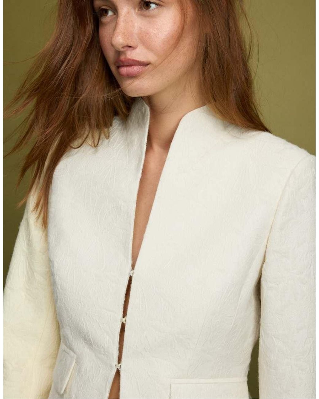 Stradivarius Green Asymmetric Jacquard Blazer