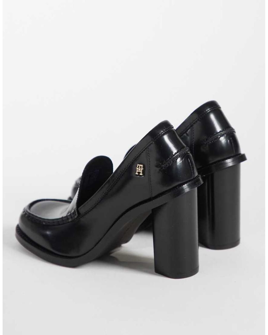 Tommy Hilfiger Black Premium Leather Heeled Loafers
