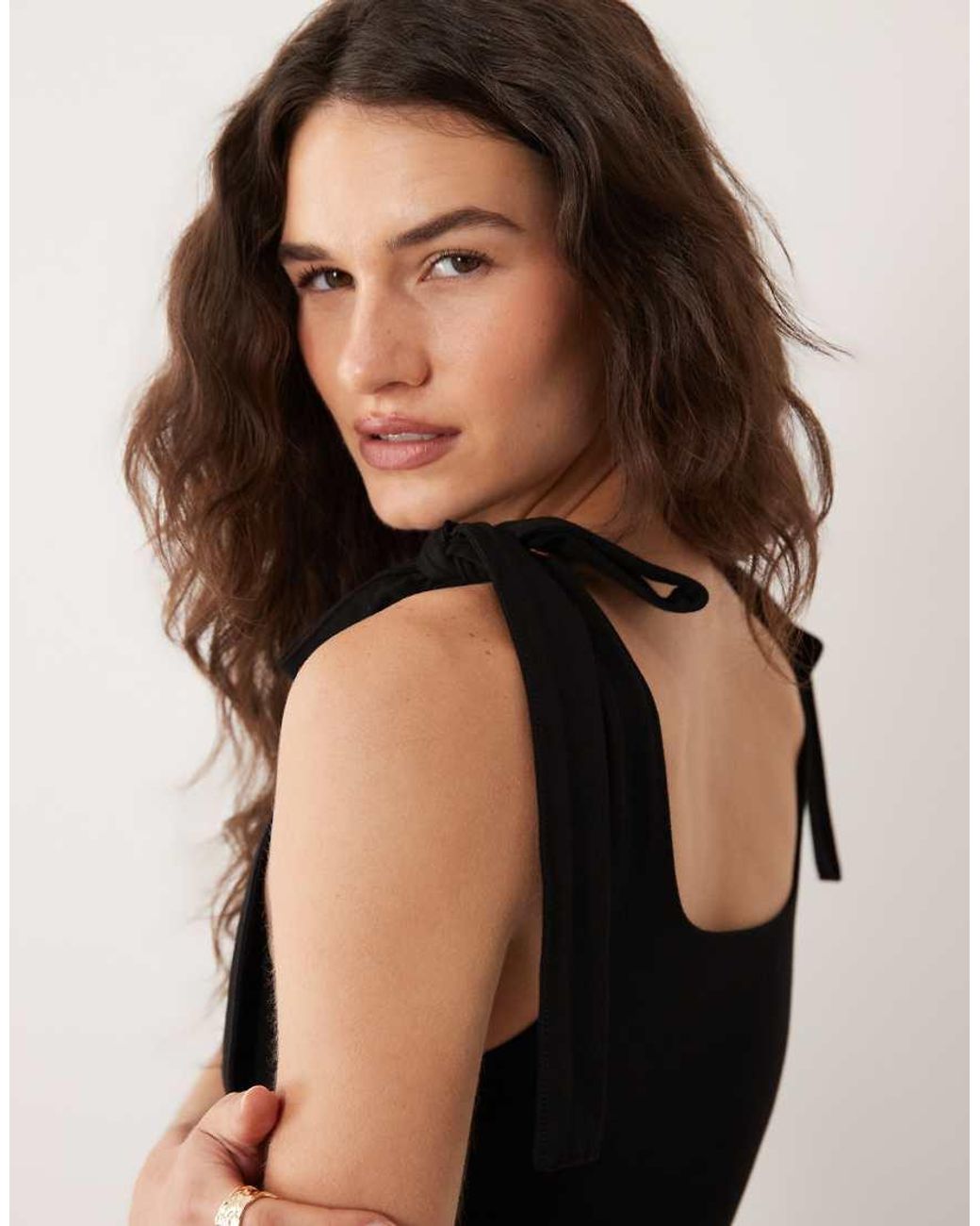 Miss Selfridge Black Tie Shoulders Top
