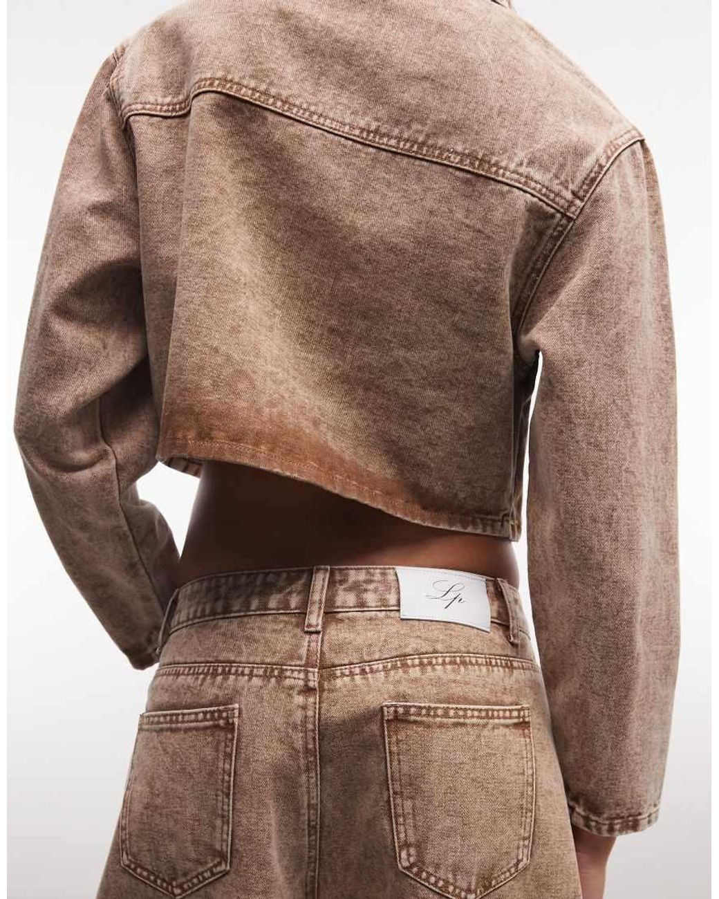 Liquor N Poker Brown Boxy Double Zip Denim Jacket Co-Ord