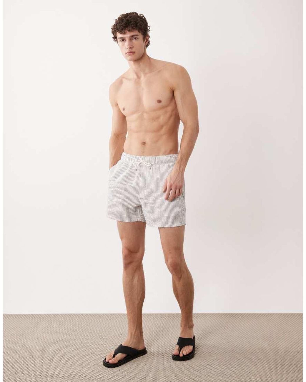 ASOS Gray Seersucker Swim Shorts for men