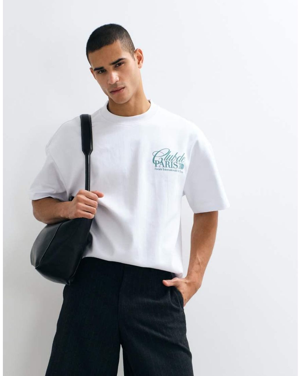 River Island White Oversized 'Club Paris Tennis' T-Shirt for men