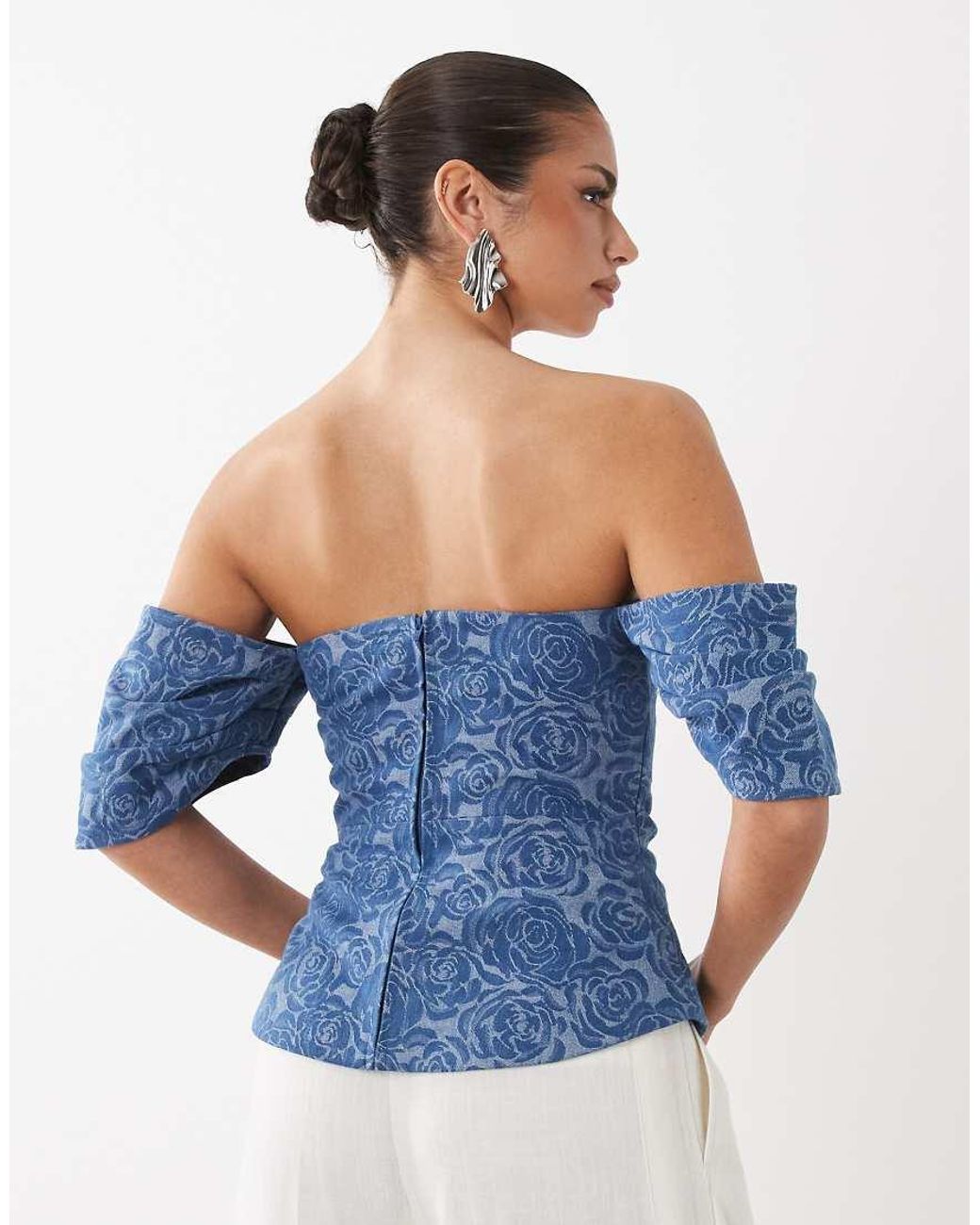 ASOS Blue Corset Denim Wrap Top