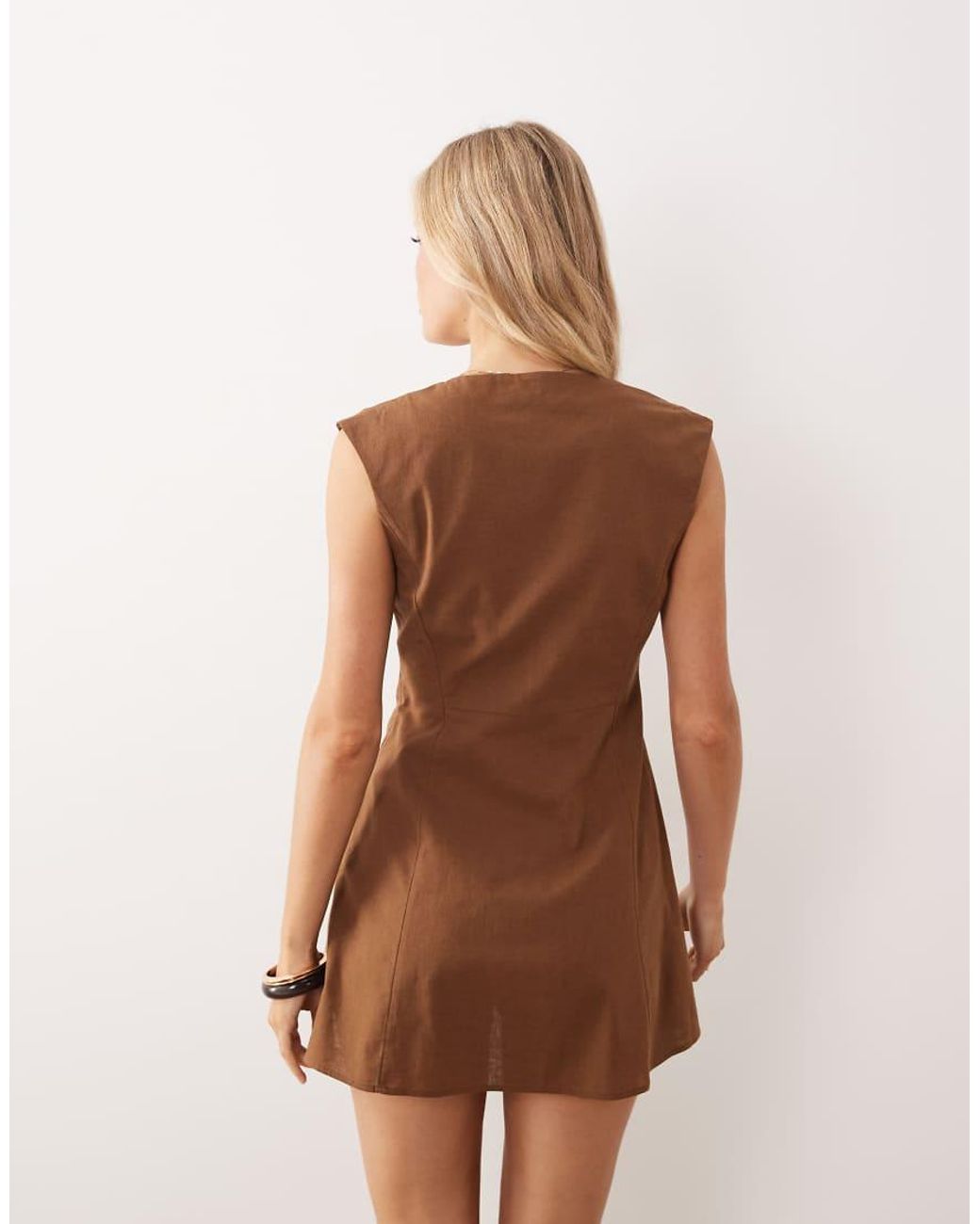 ASOS Brown Square Neck Button Down Mini Sundress Warm Chocolate