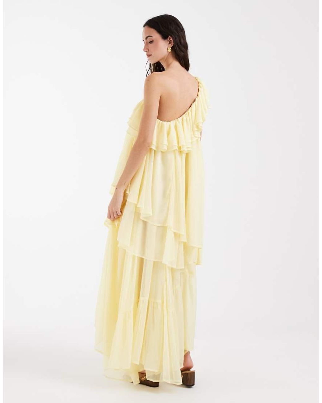 Muse Assembly Natural Boho One Shoulder Tiered Ruffle Maxi Dress