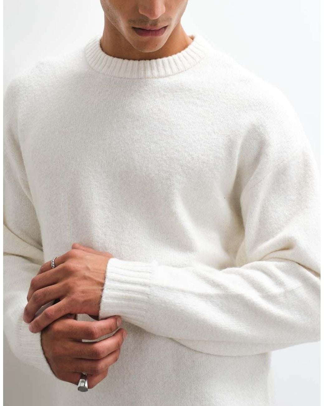 Jack & Jones White Oversized Fluffy Jumper for men