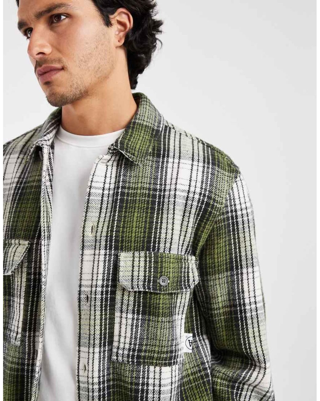 DOUBLE A by WOOD WOOD Green 100% Cotton Clay Overshirt for men