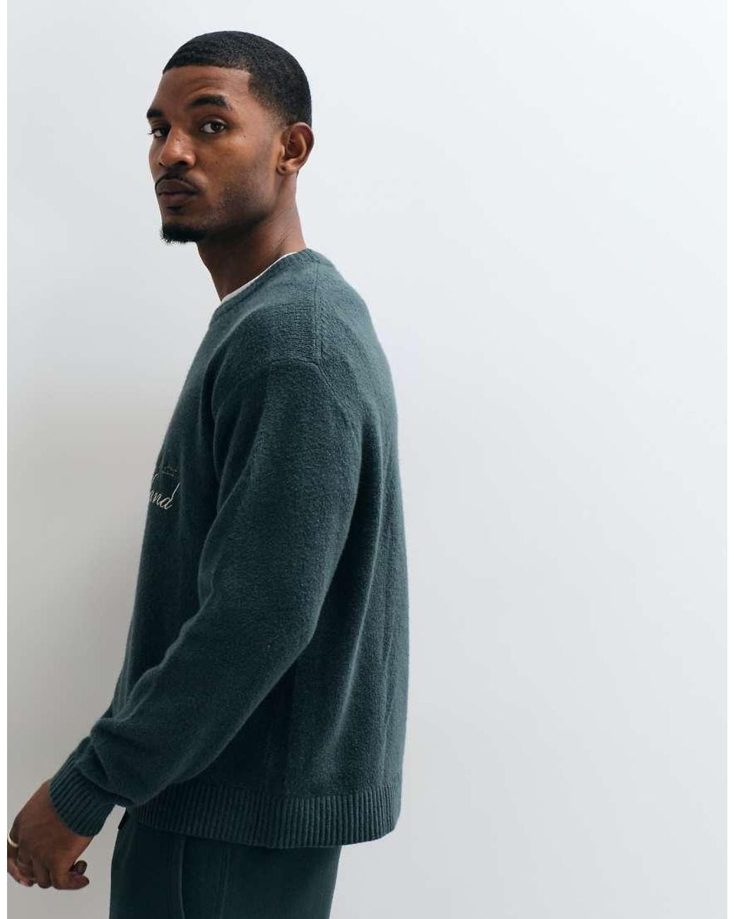 Abercrombie & Fitch Blue Knitted Crew Neck London Print Jumper for men