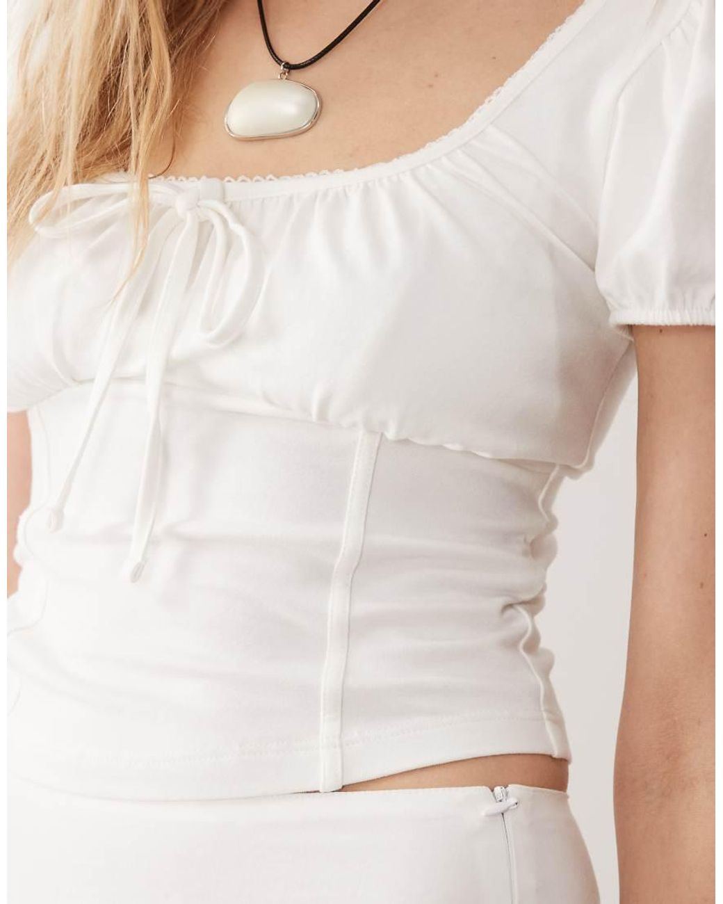 Miss Selfridge White Puff Sleeve Milkmaid Top