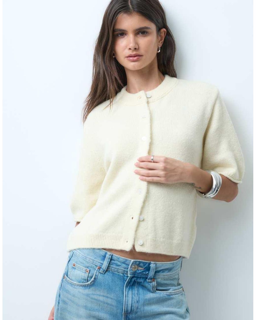 ASOS Natural Lightweight Relaxed Short Sleeve Cardigan