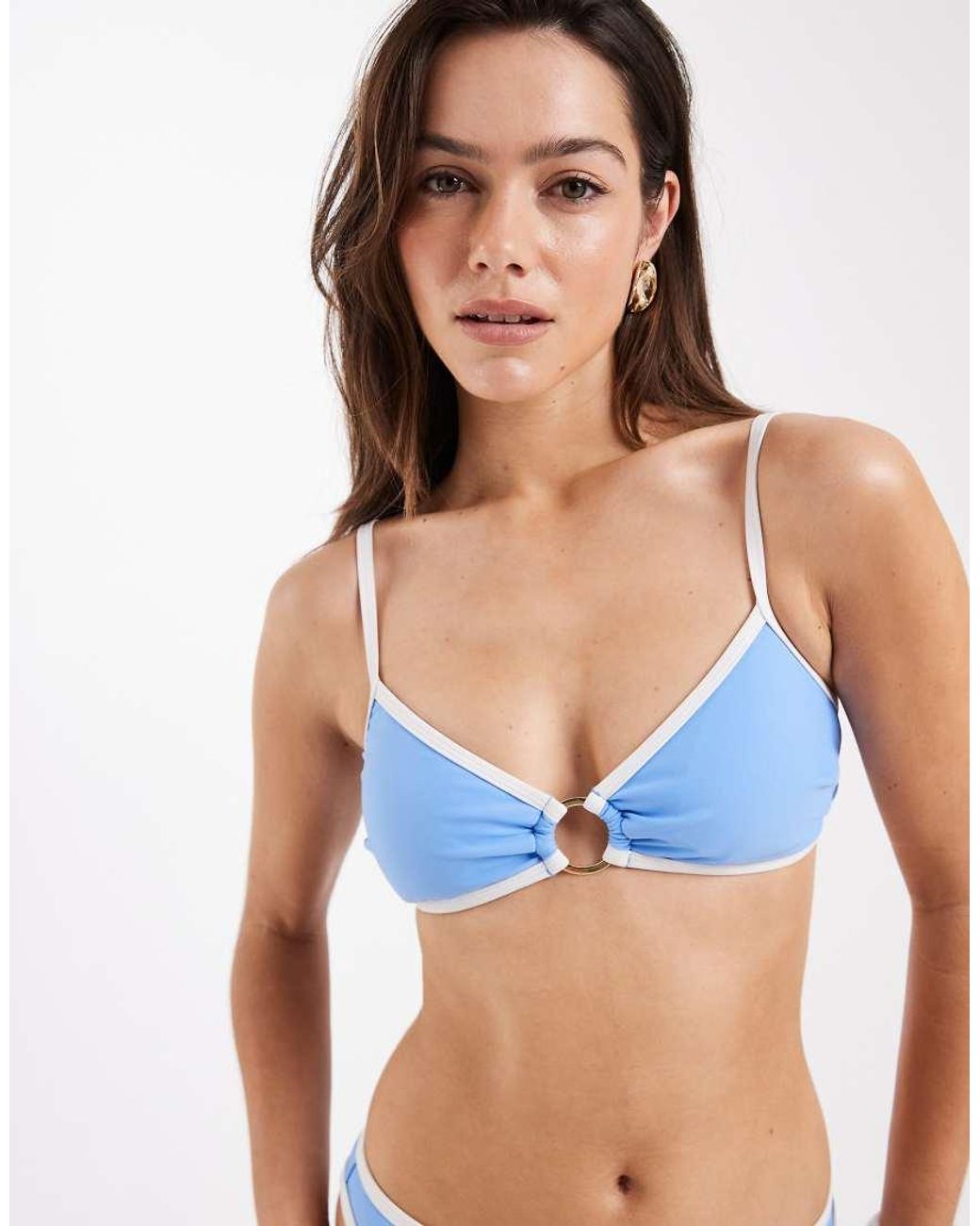 New Look Blue Ring Detail Bikini Top