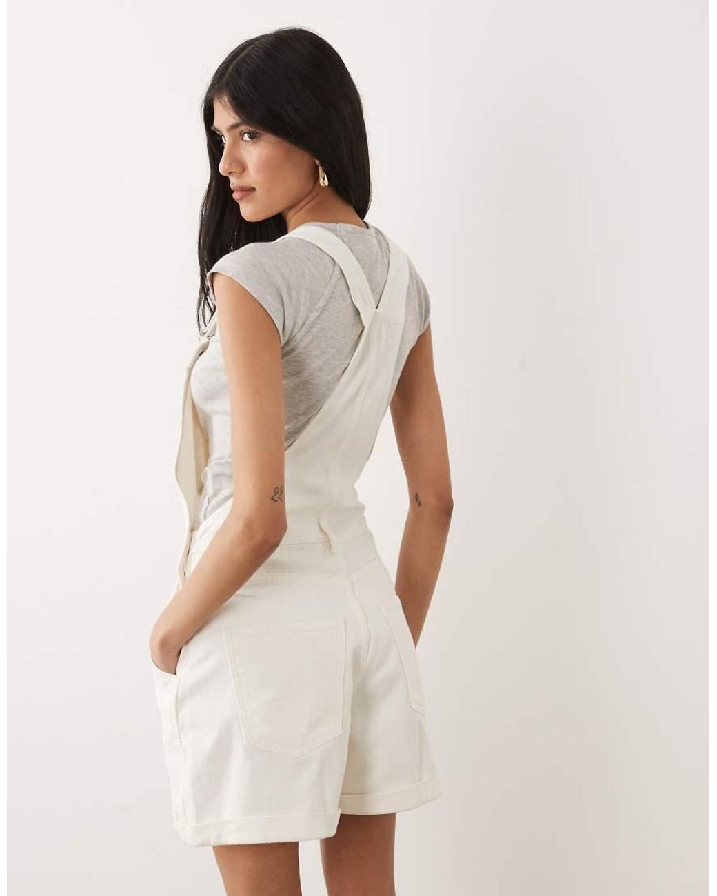 Miss Selfridge Natural Dungaree Playsuit