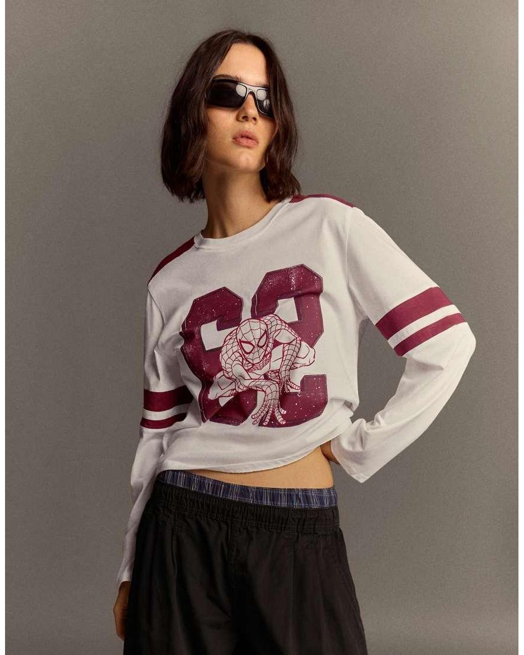 Bershka Pink Spider-man Print Long Sleeve T-shirt