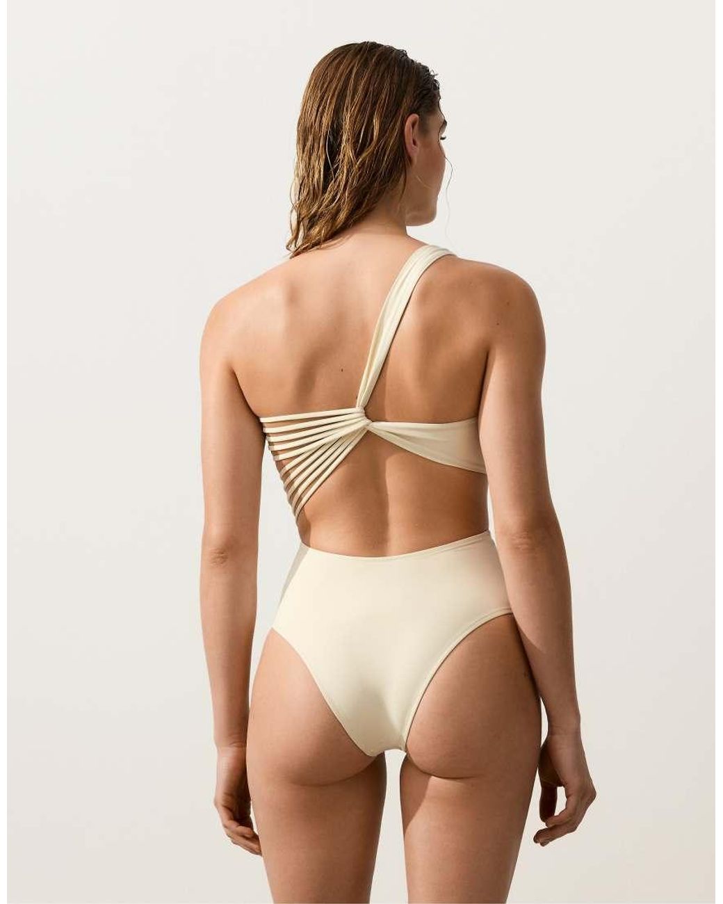 Oysho Natural Asymmetric Strap Trikini
