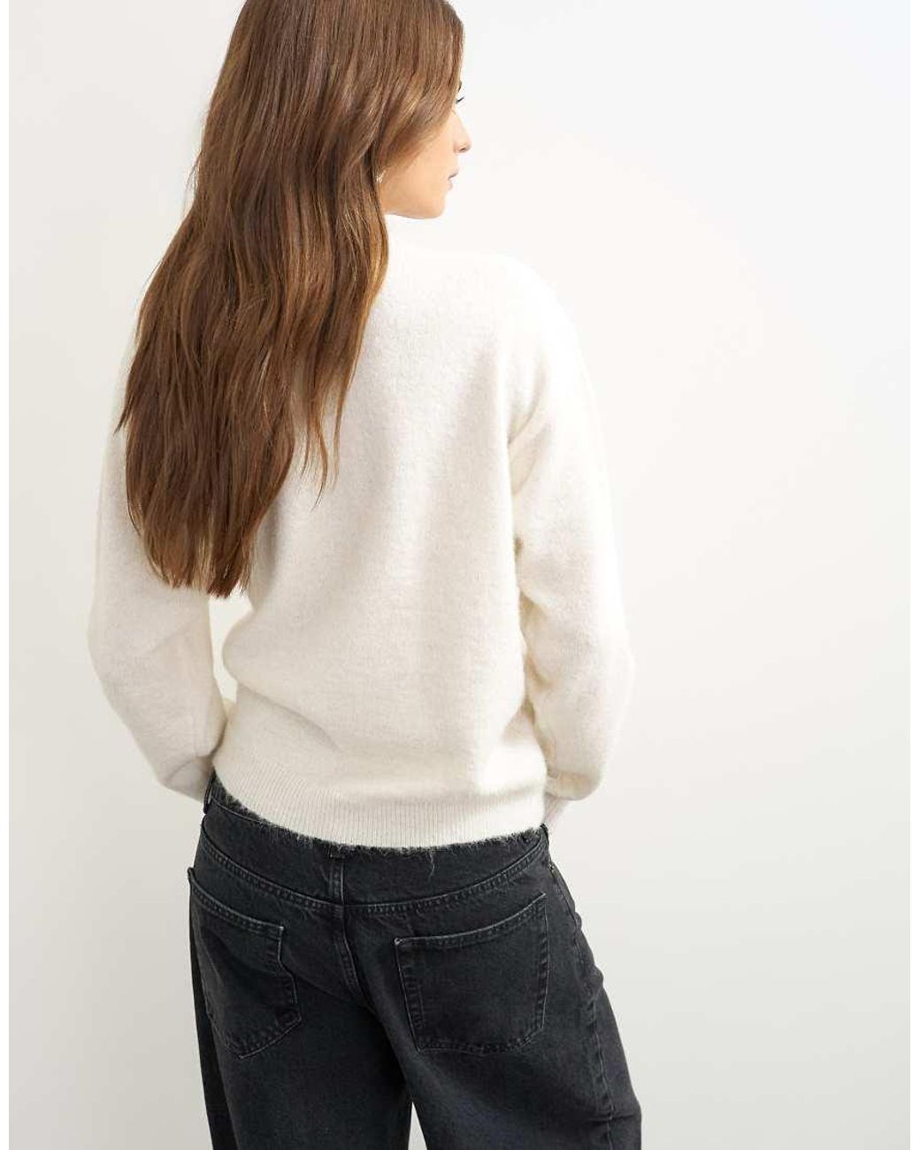 TOPSHOP Natural Knitted Front Tie Jumper With Wool And Alpaca