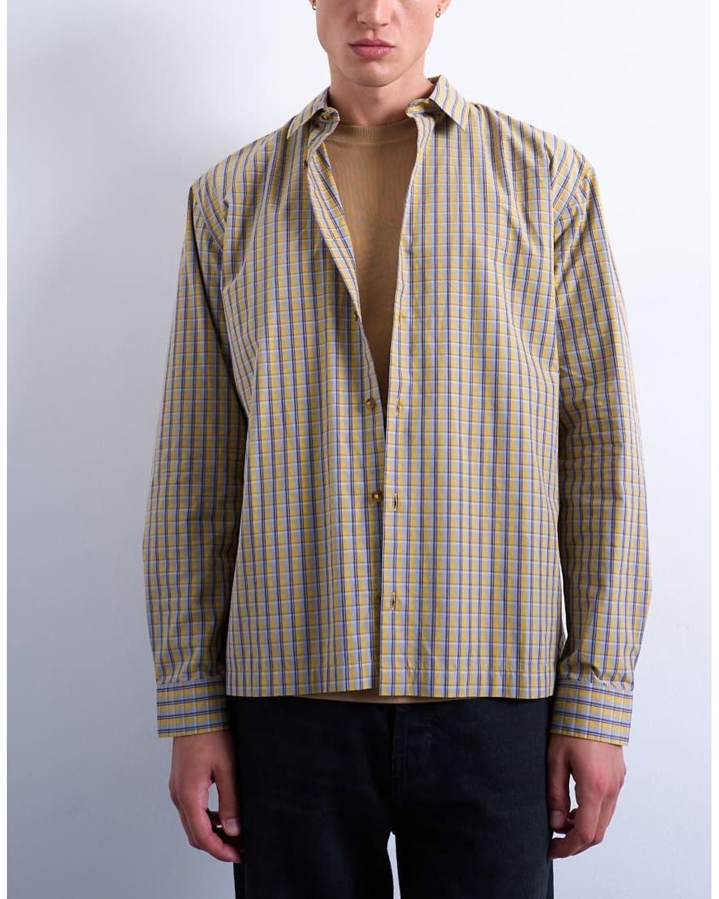 Topman White Relaxed Fit Poplin Check Shirt for men