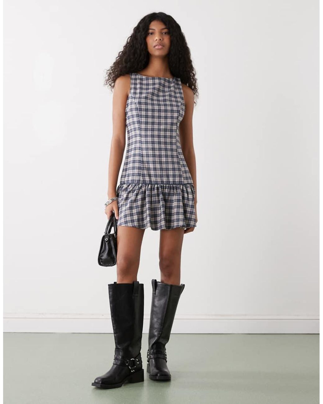 Reclaimed Vintage Blue Mini Sundress With Dropped Waist Detail