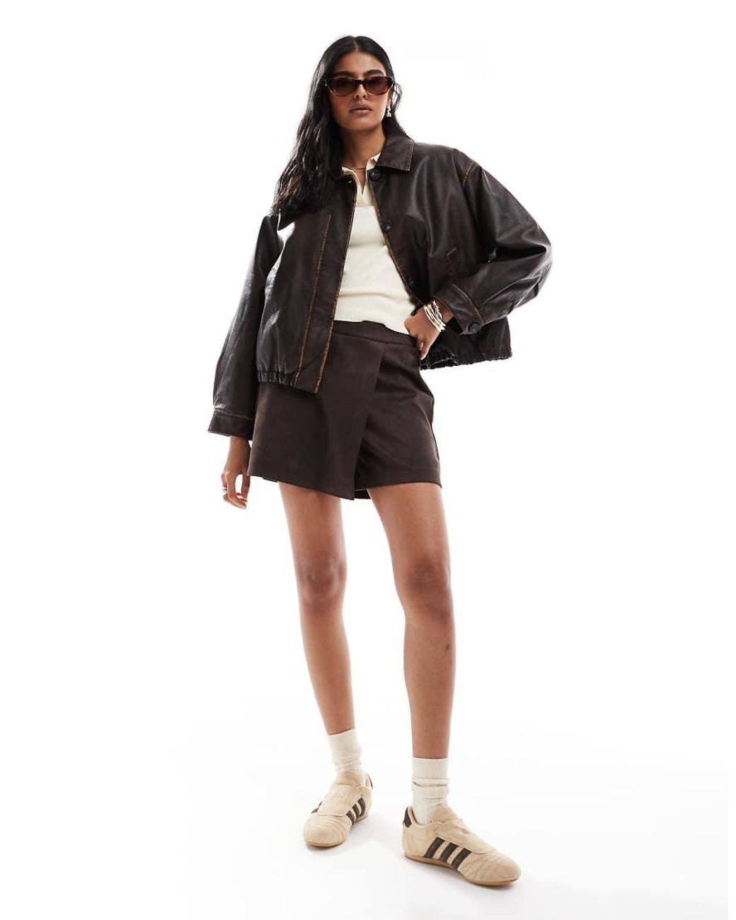 ASOS Black Vintage Wash Leather Look Bomber Jacket