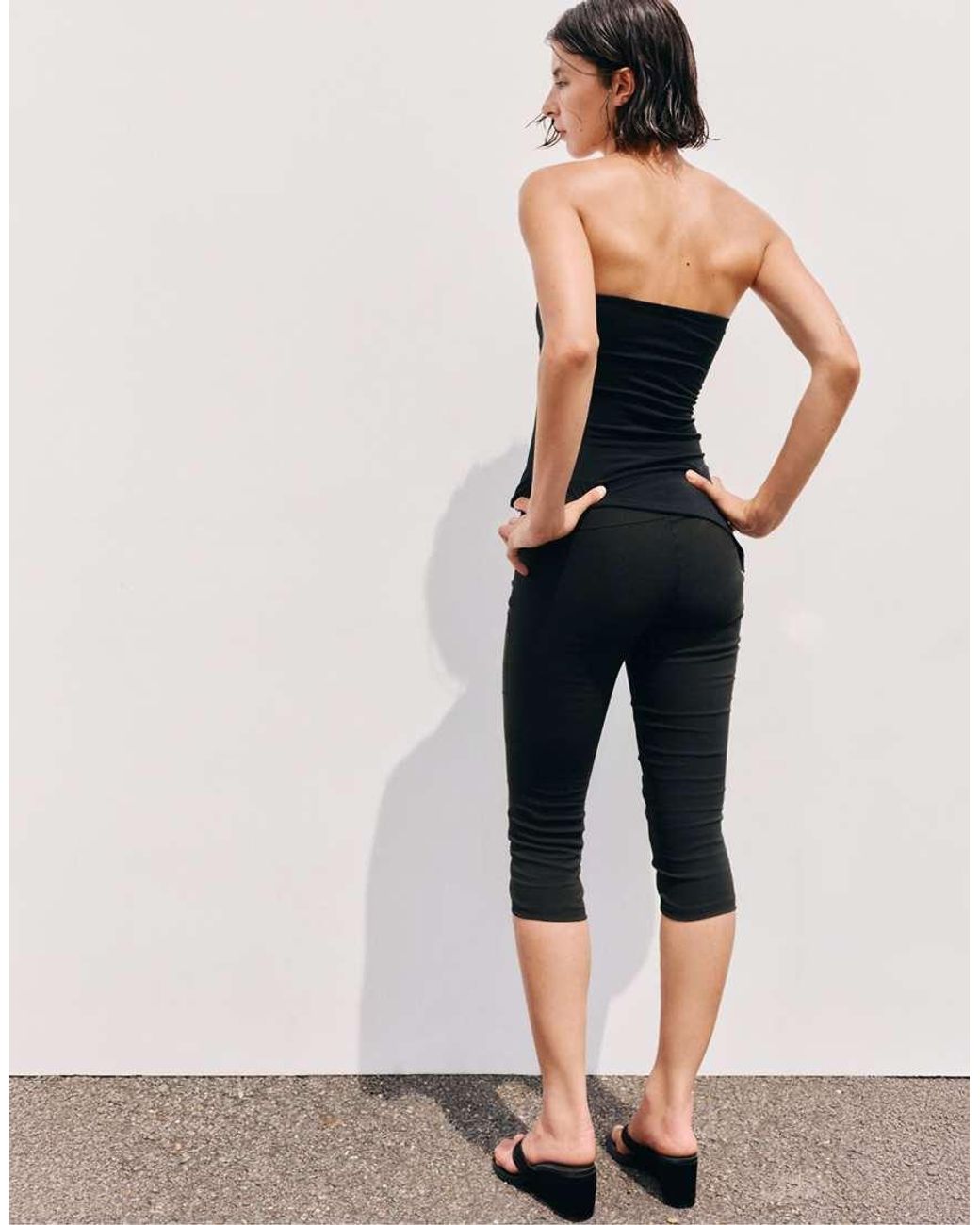 Pull&Bear Black Wide Waistband Capris