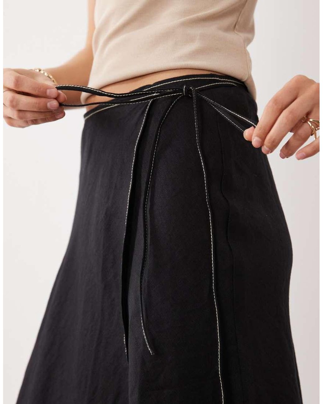 ARKET White Linen Mix Wrap Midi Skirt