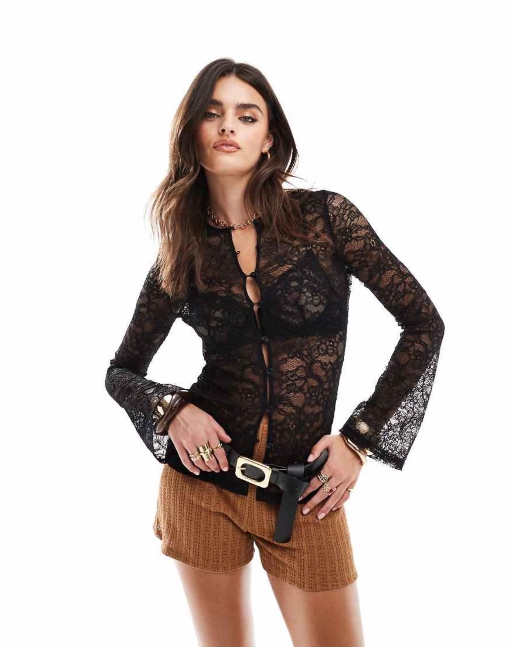 Pretty Lavish Lace Cardigan in Black Lyst UK