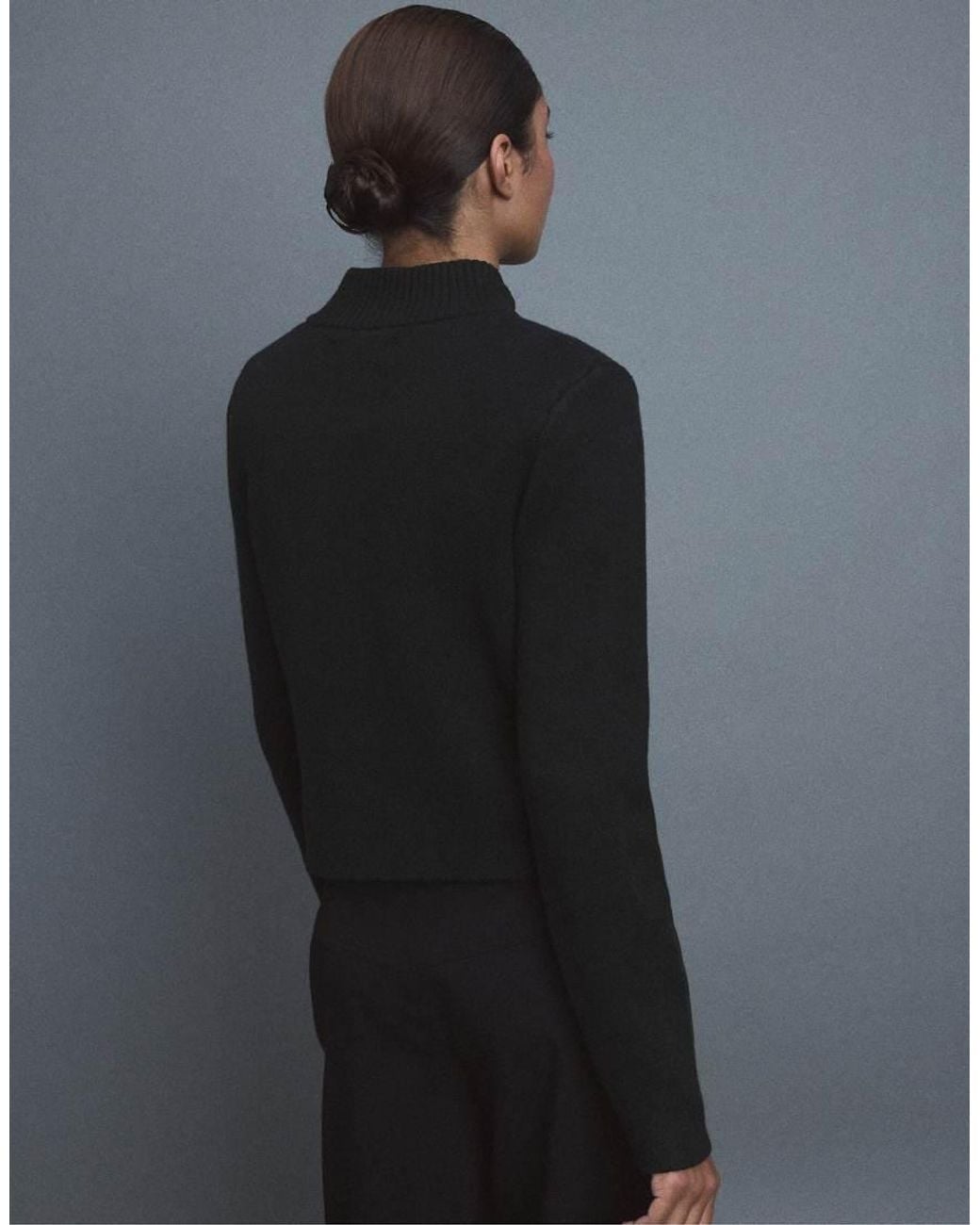 Stradivarius Black Double-Breasted Stand Collar Knit Cardigan